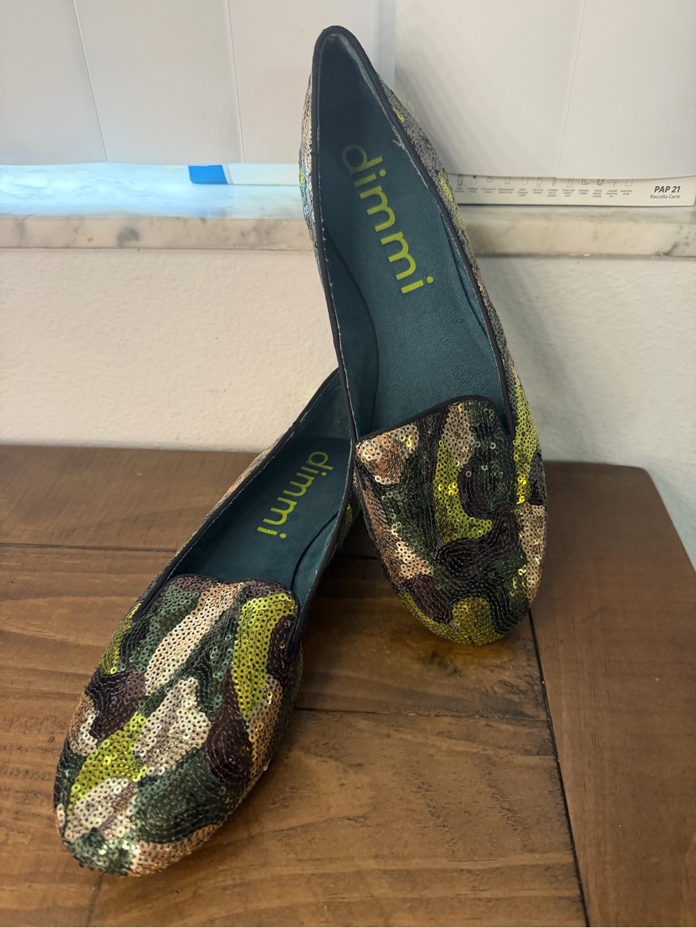 Dimmi Relief in Camo Sequins Slip Ons Shoes Size 9 camo green flats
